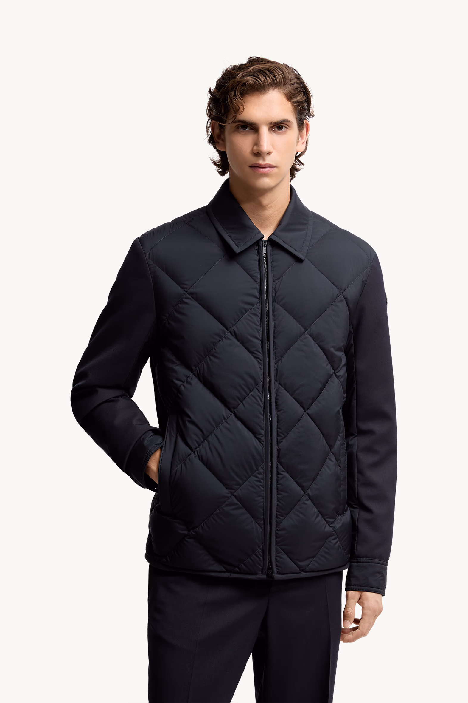 Aiguille Diamond-Quilted Down Shirt Jacket Men Blue Moncler 3